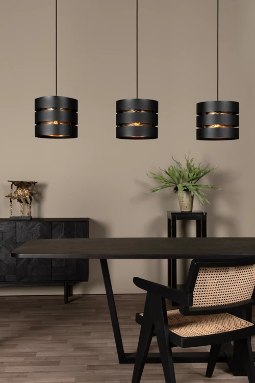 Lucide ROSAS - Pendant light - 3xE27 - Black - atmosphere 1